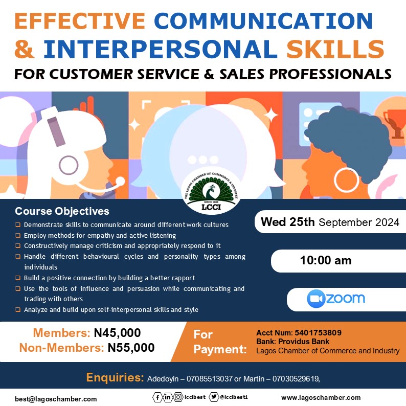 EFFECTIVE COMMUNICATION & INTERPERSONAL SKILLS FOR CUSTOMER SERVICE & SALES PROFESSIONAL