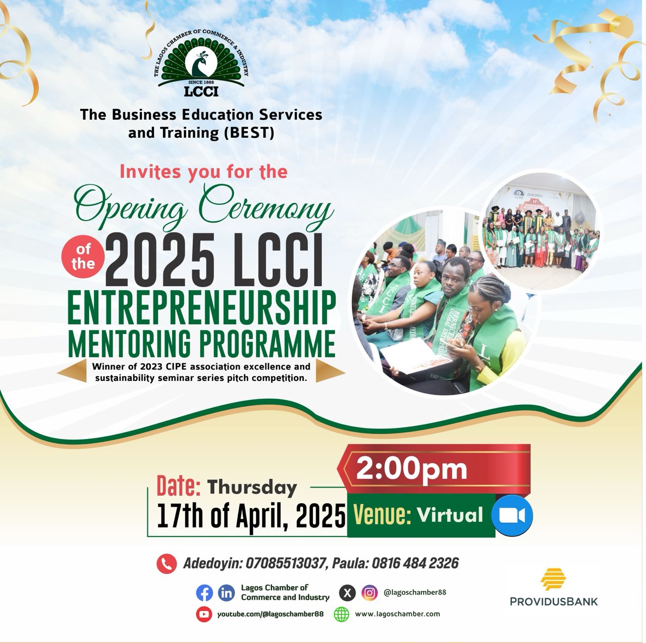 INVITATION TO ATTEND THE OPENING CEREMONY OF THE 2025 LCCI ENTREPRENEURSHIP MENTORING PROGRAMME 12TH BATCH