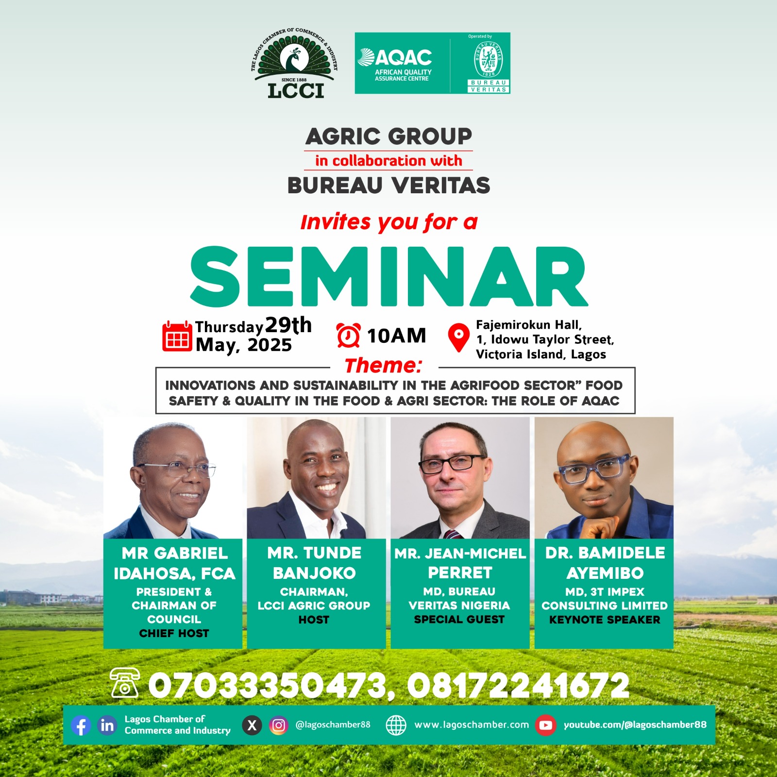Innovations and Sustainability in the Agrifood Sector” Food Safety & Quality in the Food & Agri sector: The role of AQAC